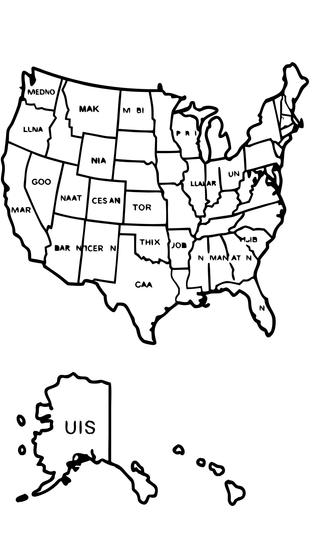 coloriage de carte des États-Unis étiquetée